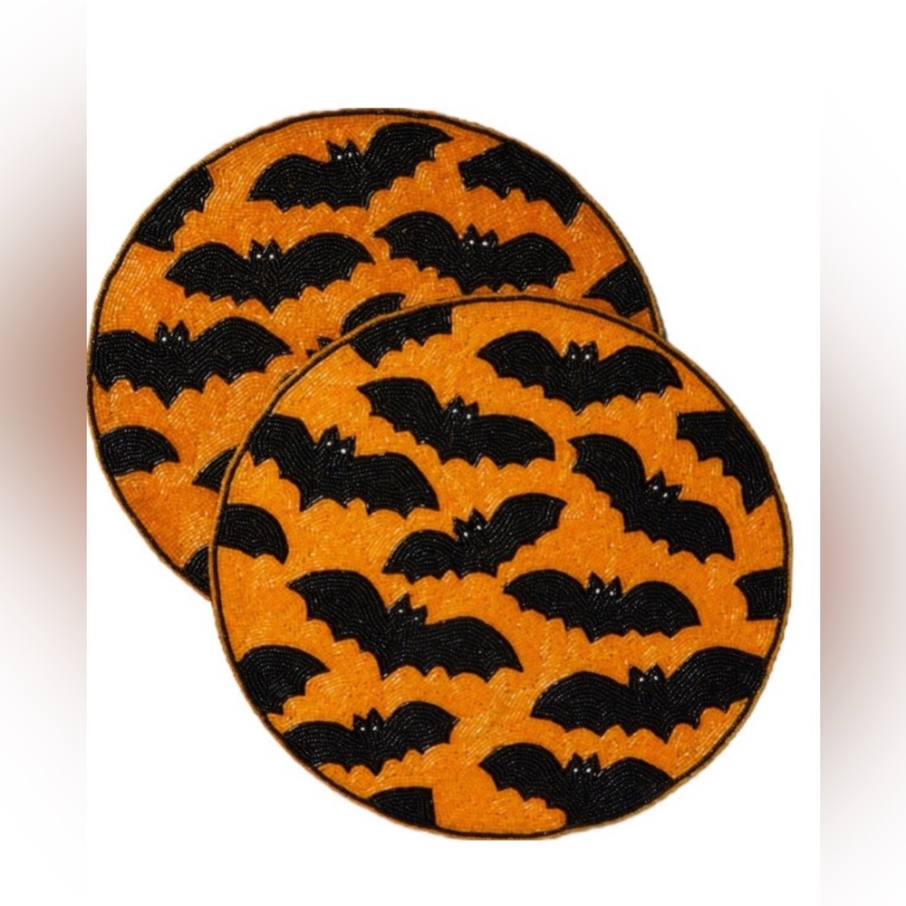 Max Studio 15” beaded Charger round orange with black bats - set of 2 Brand new